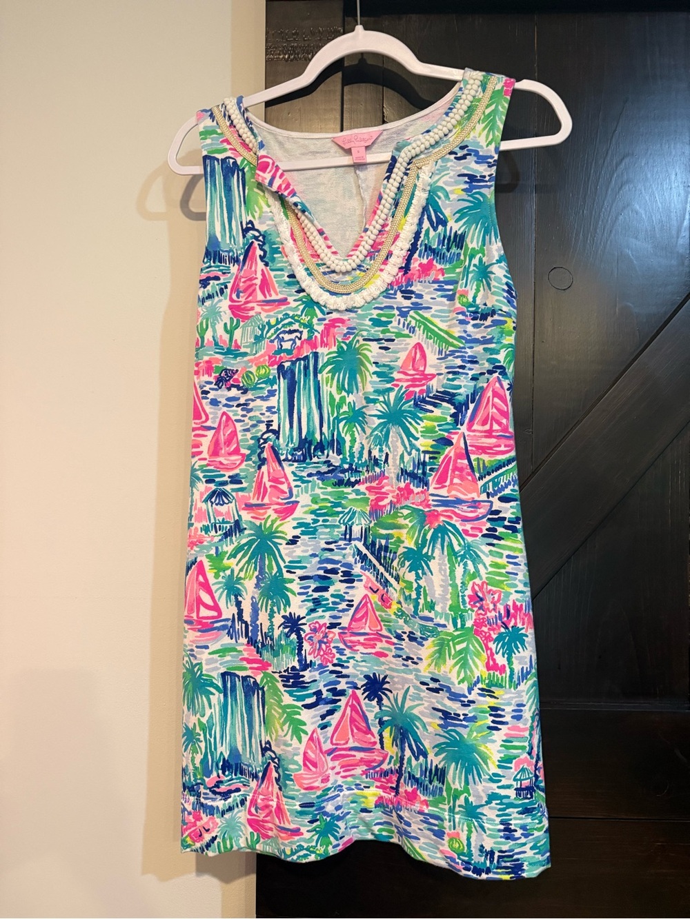 Lilly Pulitzer Sleeveless Beaded Nautical Print Dress - Pink, Green & Blue